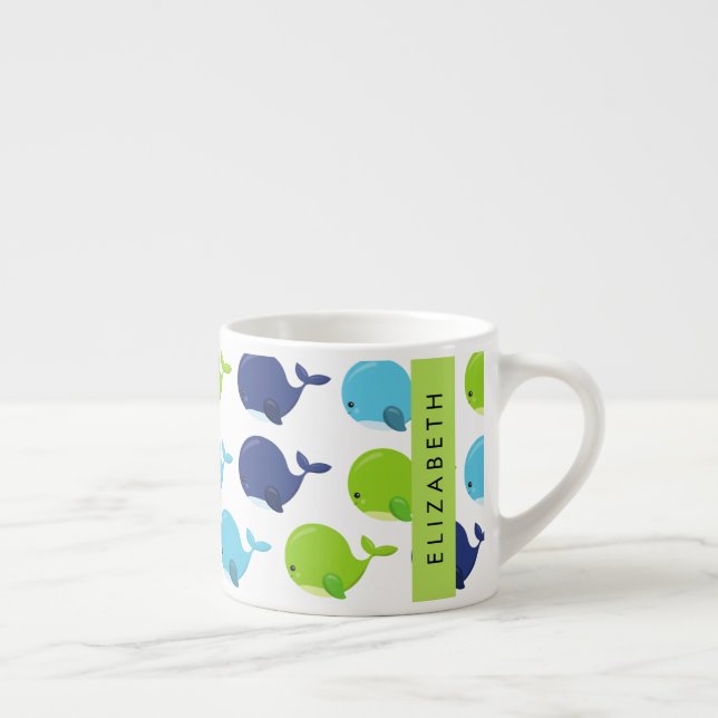 Tasse Expresso Motif De Baleines, Beaux Baleines, Votre Nom (Droite)