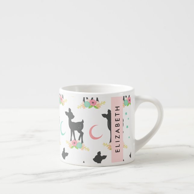 Tasse Expresso Motif de cerfs, Cerf de bébé, Boho, Fleurs, Votre  (Droite)