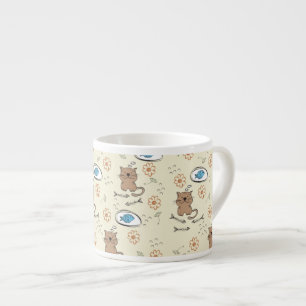 Tasse Expresso motif de chat et de poissons