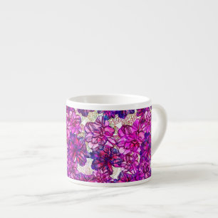 Tasse Expresso Motif De Fleurs Abstraites Roses Et Violettes