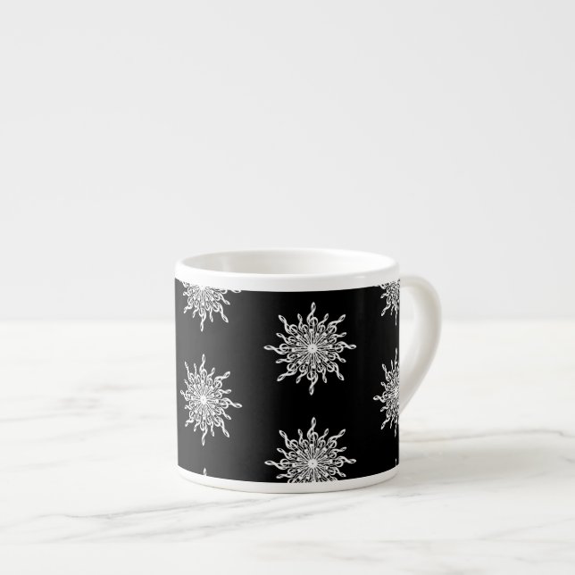 Tasse Expresso Motif de flocon de neige en noir et blanc Treble (Devant droit)