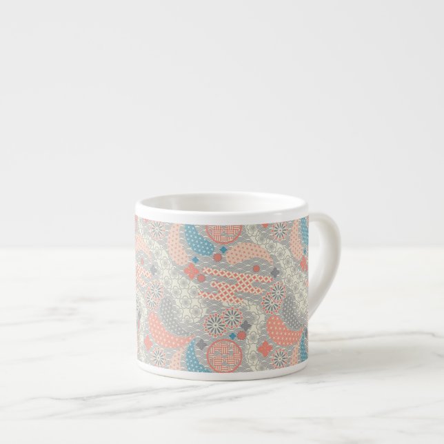 Tasse Expresso motif de style japonais. Illustration. (Devant droit)