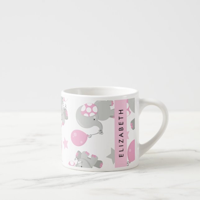 Tasse Expresso Motif D'Eléphants, Eléphants Mignons, Votre Nom (Droite)