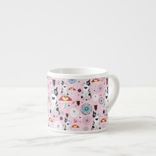 Tasse Expresso motif des chats et des fleurs