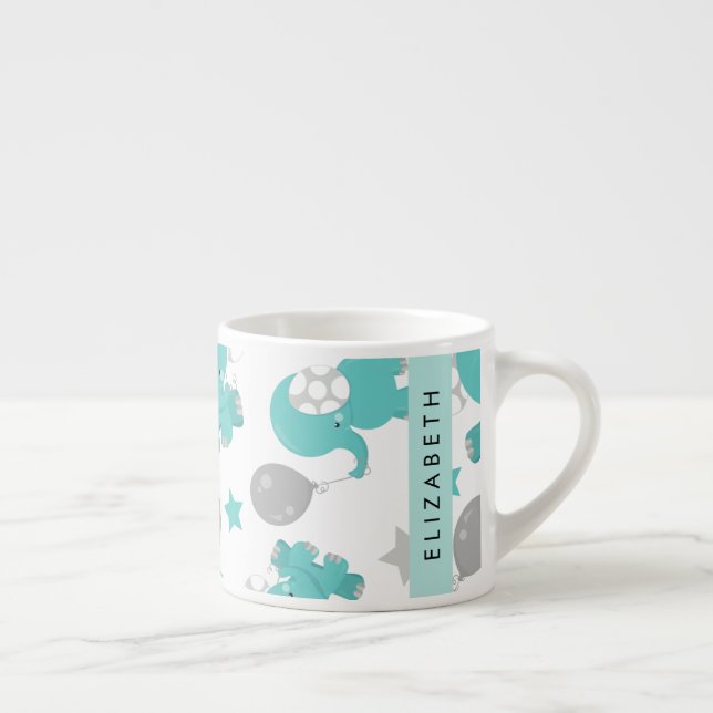 Tasse Expresso Motif Des Eléphants Bleus, Étoiles, Votre Nom (Droite)