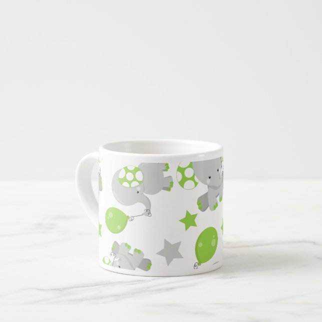Tasse Expresso Motif Des Eléphants, Eléphants Mignons - Grey Vert (Devant gauche)
