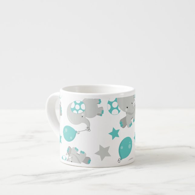 Tasse Expresso Motif Des Eléphants, Eléphants Mignons - Gris Bleu (Devant gauche)