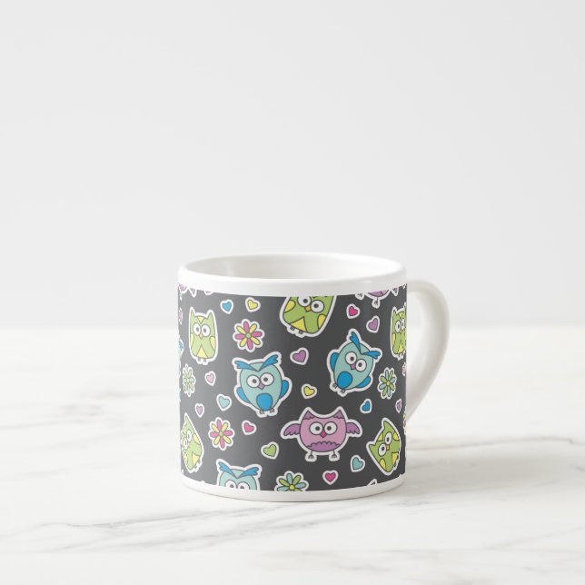 Tasse Expresso motif des hiboux de bande dessinée (Devant droit)