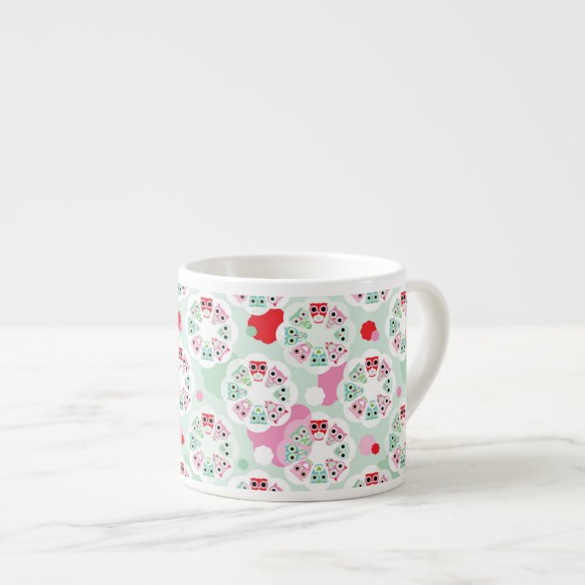 Tasse Expresso motif en pastel d'arrière - plan de hibou de fleur (Devant droit)