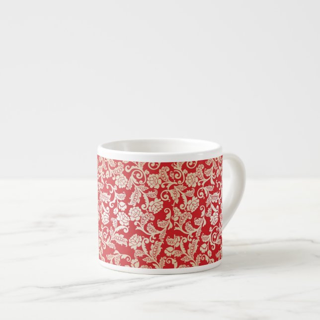Tasse Expresso Motif floral d'arrière - plan de damassé (Devant droit)