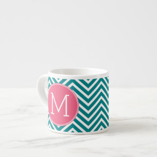 Tasse Expresso Motif Girl Chevron avec Monogramme - Turquoise ros