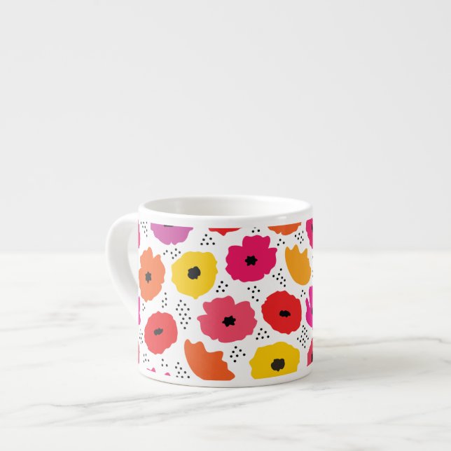 Tasse Expresso Motif moderne Pavot Rose Rouge Orange Floral Point (Devant gauche)