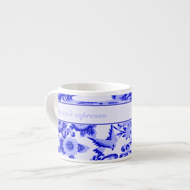 Tasse Expresso Motif oriental personnalisé d'oiseau et de feuille (Devant gauche)