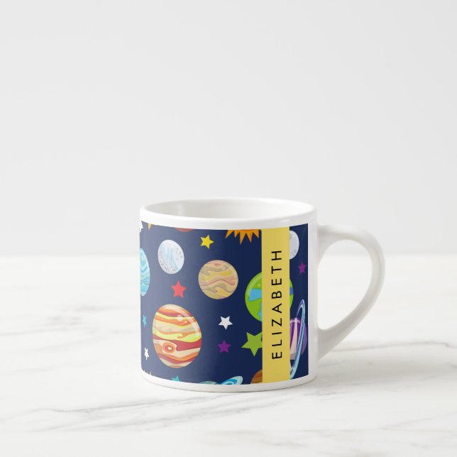 Tasse Expresso Motif, Planètes, Étoiles, Cosmos, Votre Nom (Droite)