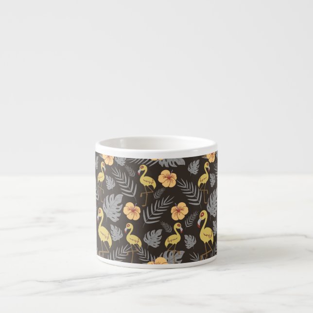 Tasse Expresso motif sans couture Flamant rose avec fleurs et feu (Devant)