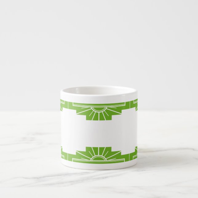 Tasse Expresso Motif Sunburst Art Déco en blanc et Lime Espres (Devant)