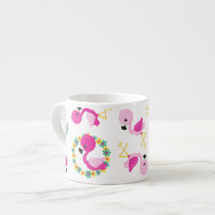 Tasse Expresso Motif tropical, Flamants roses, pastèques, Fleurs
