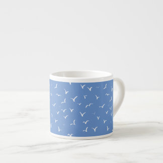 Tasse Expresso Mouettes Volantes Côtières Bleu Clair Minimaliste