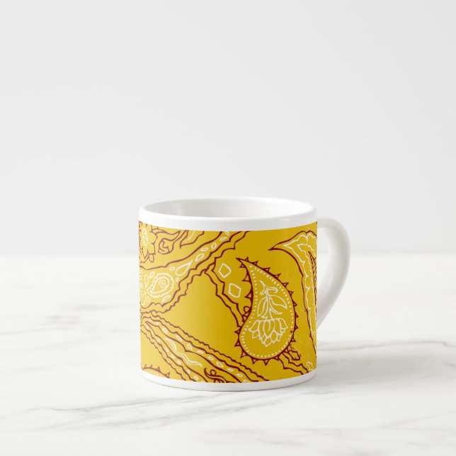 Tasse Expresso Mustard Yellow Paisley Imprimer Été Fun Girl (Devant droit)