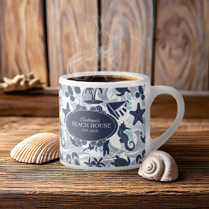 Tasse Expresso Nautical Beach Motif Navy ID839