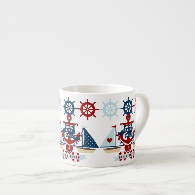 Tasse Expresso Nautical Hello marin Ancre Voilier Conception de b (Devant droit)