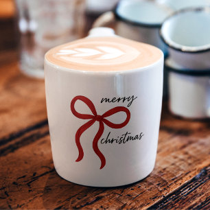 Tasse Expresso Noël joyeux nœud ruban rouge minimaliste