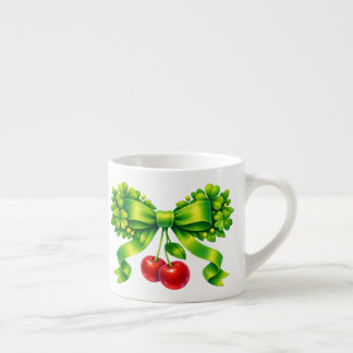 Tasse Expresso Nœud de trèfle chanceux avec cerises motif vert