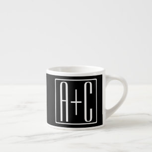 Tasse Expresso Noir & Blanc   Initiales de couple