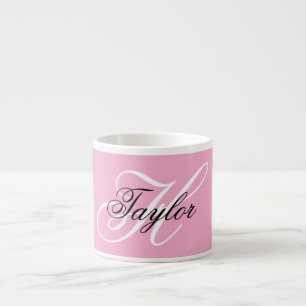 Tasse Expresso Noir et blanc Fatigue Monogramme rose