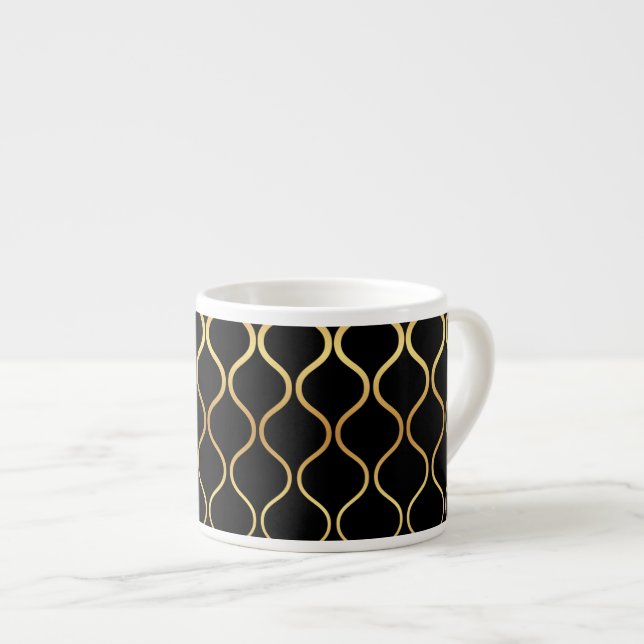 Tasse Expresso Noir, or, cool, tendance, design abstrait rétro (Devant droit)