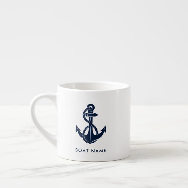 Tasse Expresso Nom du bateau nautique Marine Ancre bleue Custom (Gauche)