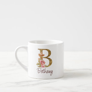 Tasse Expresso Nom personnalisé Blush rose doré lettre B