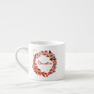 Tasse Expresso Nom personnalisé de la couronne florale orange
