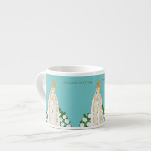 Tasse Expresso Notre-Dame de Fatima et roses blanches