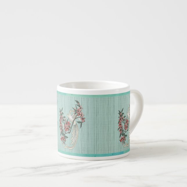 Tasse Expresso Oiseau blanc - Fleurs de cerisiers (Mug en céramiq (Devant droit)