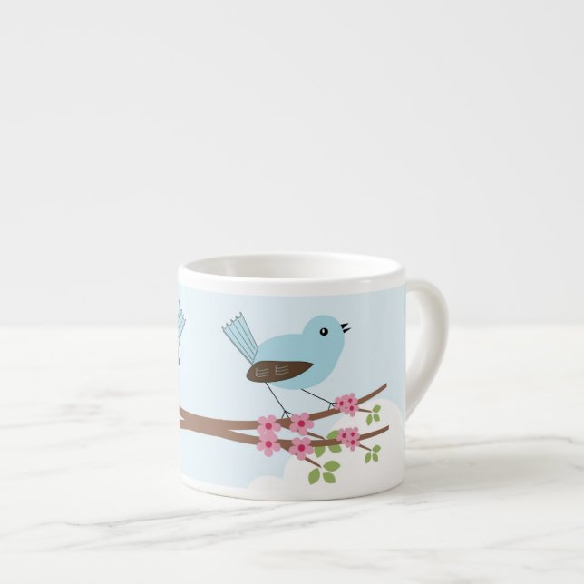 Tasse Expresso Oiseau bleu dans l'arbre en fleurs (Devant droit)