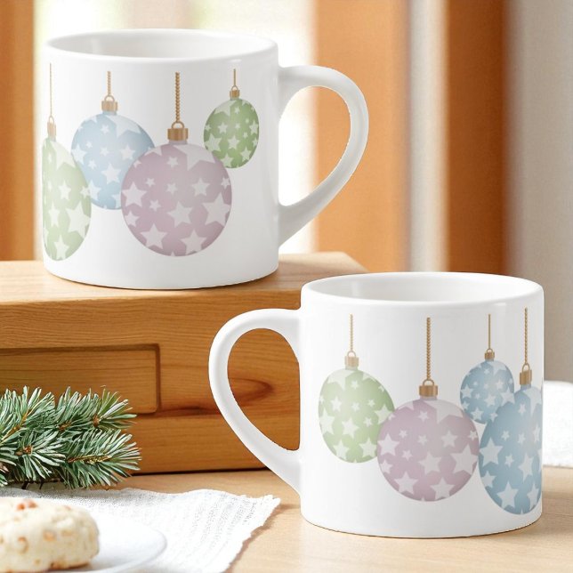 Tasse Expresso Ornements De Noël Pastel Moderne Avec Étoiles (same design around the entire espresso cup)