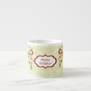 Tasse Expresso Ornements rétro et neige - Joyeuses fêtes