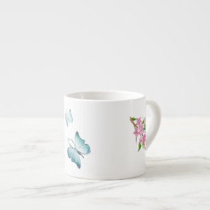 Tasse Expresso Papillon aquarelle et fleurs