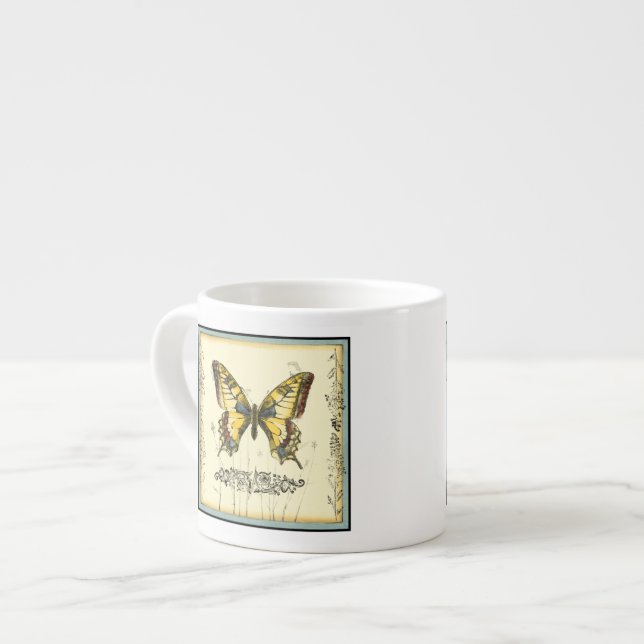 Tasse Expresso Papillon décoratif avec Fleur sauvage (Devant gauche)