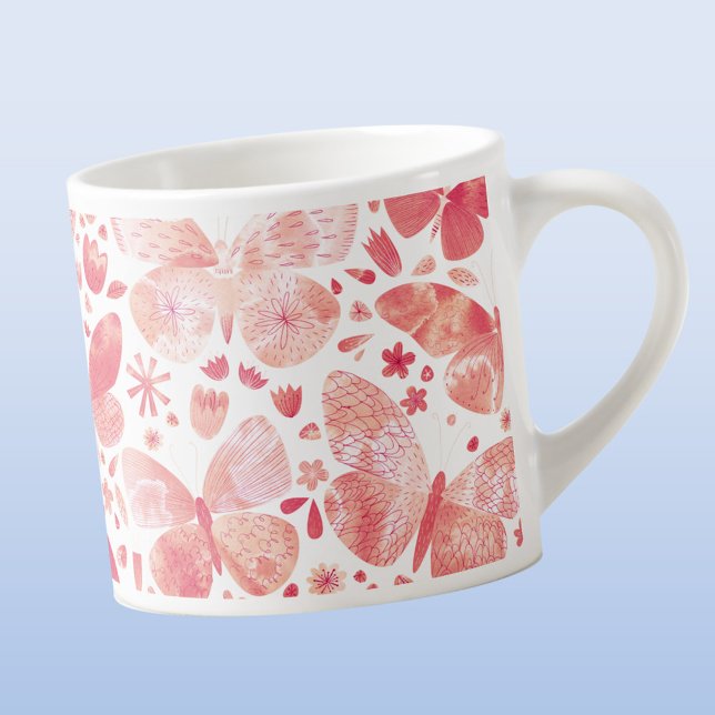 Tasse Expresso Papillons Aquarelle Corail Keepsaké rose (Pink watercolor butterfly espresso mug)
