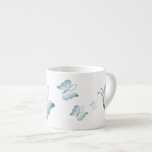 Tasse Expresso Papillons bleu aquarelle
