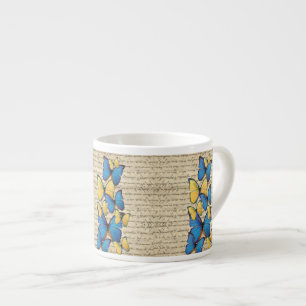 Tasse Expresso Papillons bleu et jaune
