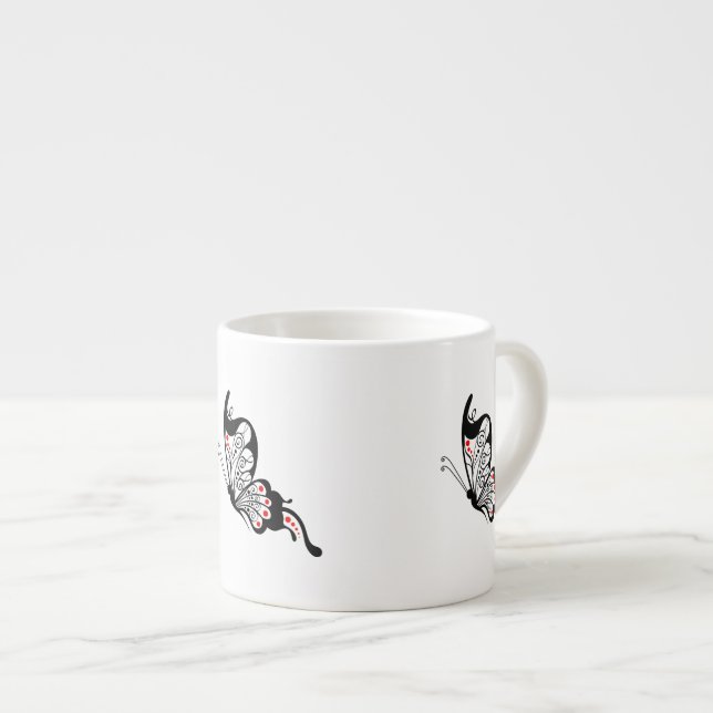 Tasse Expresso Papillons en dentelle noire 2 (Devant droit)