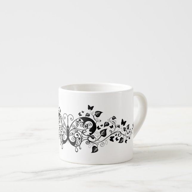 Tasse Expresso Papillons en dentelle noire 9 (Devant droit)