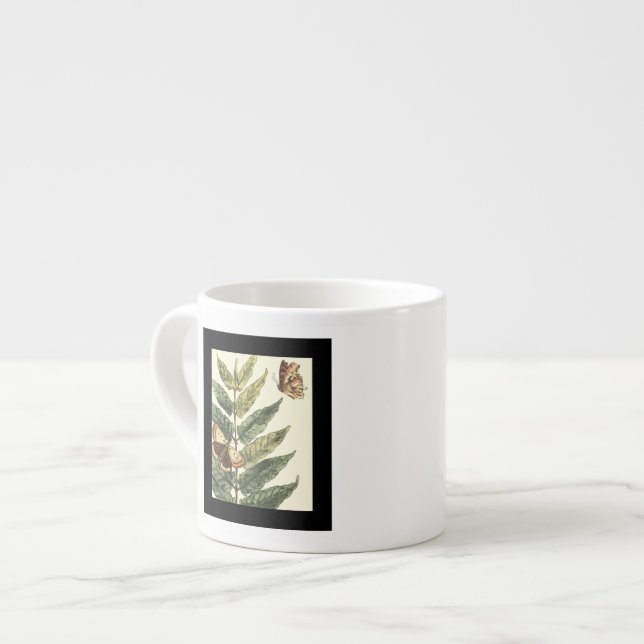 Tasse Expresso Papillons et Feuilles avec cadre noir (Devant gauche)