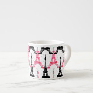 Tasse Expresso Paris Love, Tour Eiffel en noir et rose, mulets