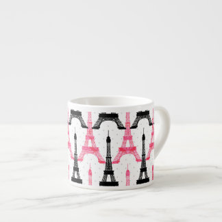 Tasse Expresso Paris Love, Tour Eiffel en noir et rose, mulets