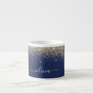 Tasse Expresso Parties scintillant Bleue Gold Navy Girl Monogramm