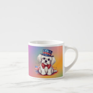 Tasse Expresso Patriotique 4 juillet Blanc Chiot Mignon-43568